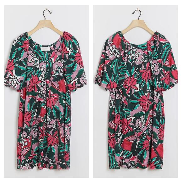 Anthropologie Corey Lynn Calter Magnolia Puff Sleeve Tunic Dress Medium - Picture 1 of 8
